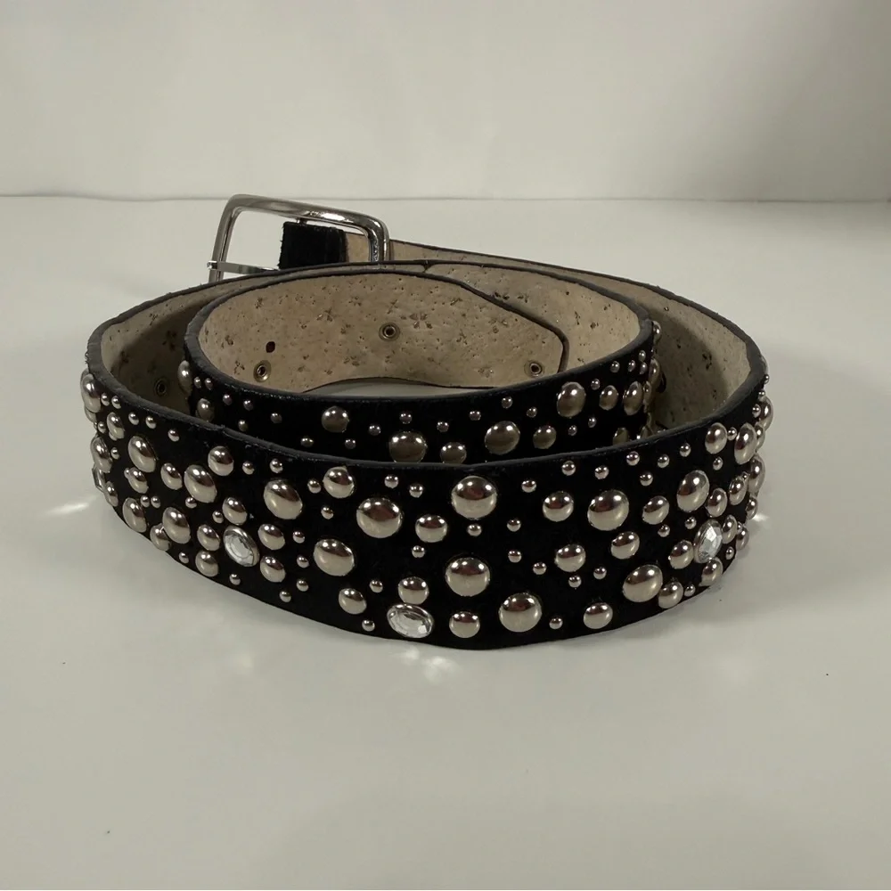 Studded Black Suede Belt with Silver Buckle, size M
